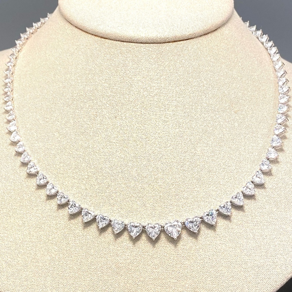 Princess Necklace Sterling Silver Diamond ZIRCON Hearts necklace 17”